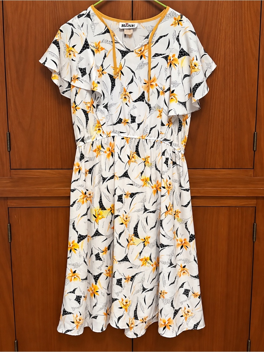 White Midi Dress with Yellow Floral Print